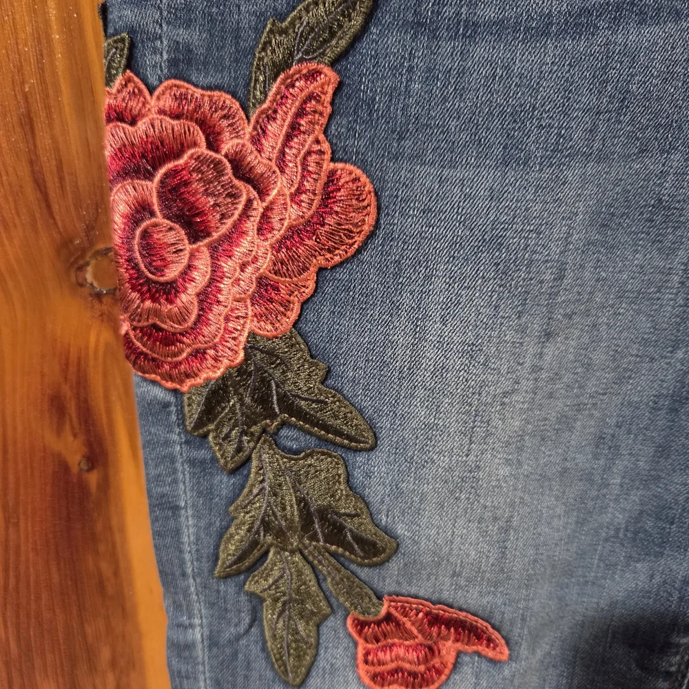 Express Blue Jeans with Red Floral Embroidery - Picture 2 of 10